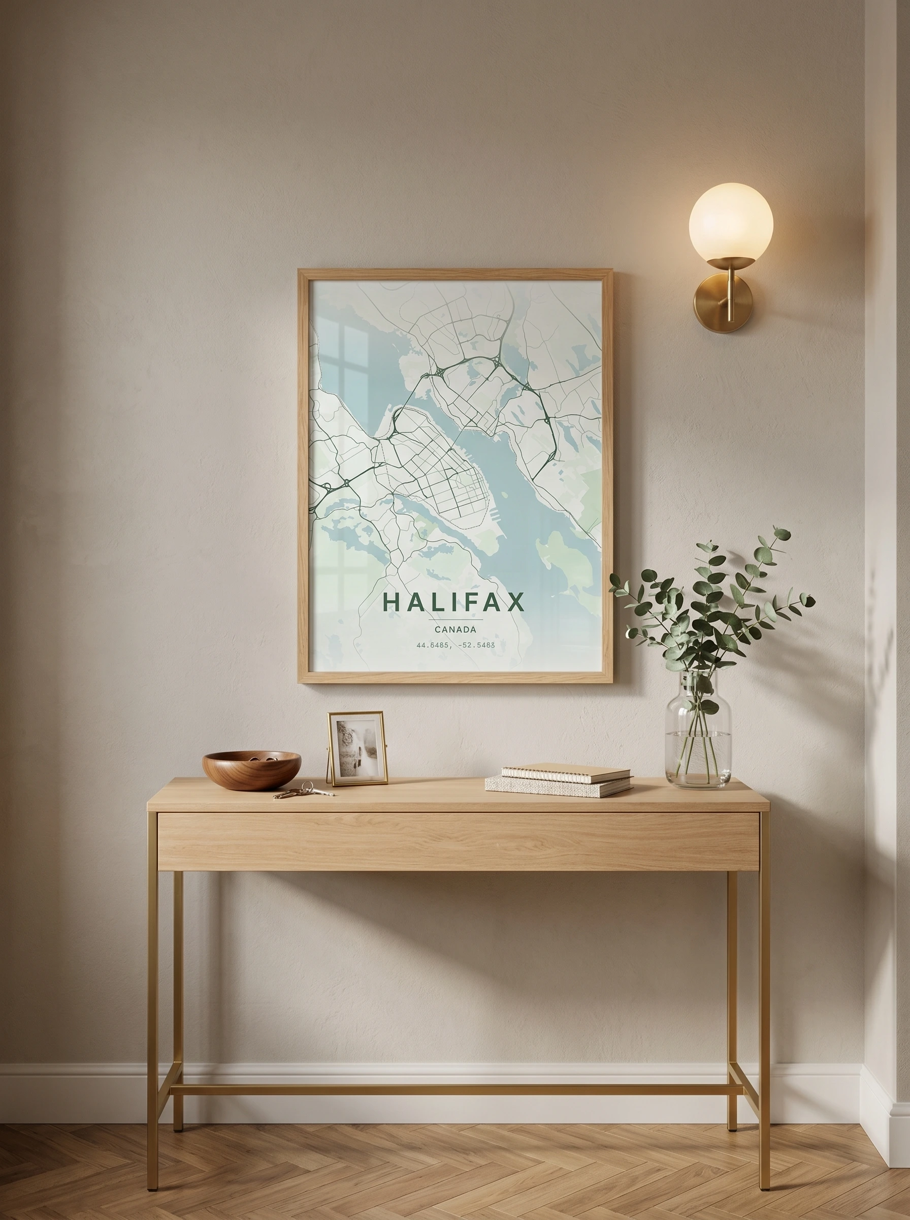 Mapa Mapalio de 30x40 cm sobre una consola de entrada