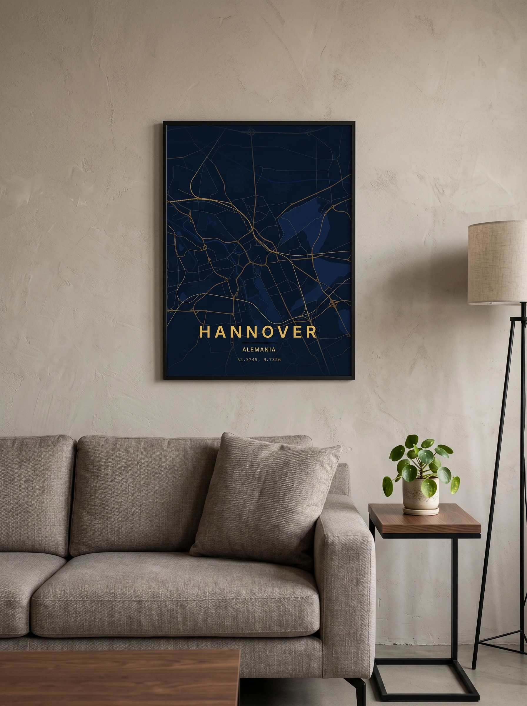 Mapa Mapalio de 50x70 cm en un salón contemporáneo