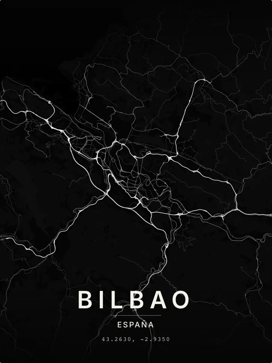 Mapa personalizado de Bilbao en estilo Negro plata, lámina 30x40