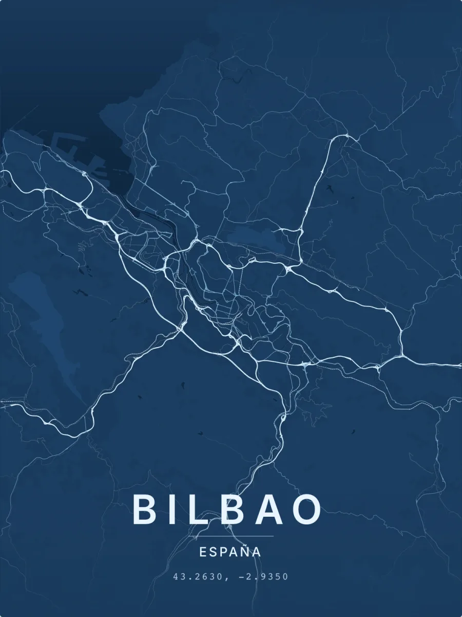 Mapa personalizado de Bilbao en estilo Azul técnico, lámina 30x40
